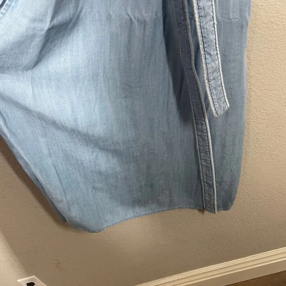 Cloth & Stone XL Surplice Chambray Midi Dress Light Blue Denim Belted Sleeveless - Picture 5 of 9